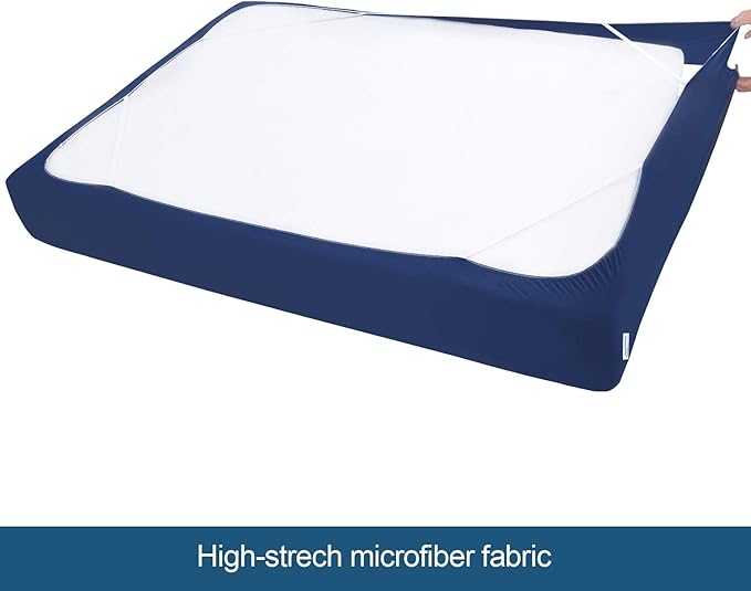 Queen Size Box Spring Cover with Smooth and Elastic Woven Material, Alternates for Bed Skirt, Wrinkle & Fading Resistant, Washable, Dustproof, Navy
