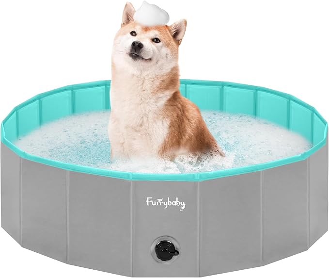 Furrybaby Dog Pool, Kiddie Pool with Hard Plate Collapsible Pet Bath Foldable Swimming Pet Pool Portable Grey 39''-Mewly Pet