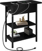 LIDYUK End Table with Charging Station, Flip Top Side Table with USB Ports and Outlets, Nightstand for Small Spaces, Bedside Tables with Storage Shelf for Living Room, Bedroom, Black