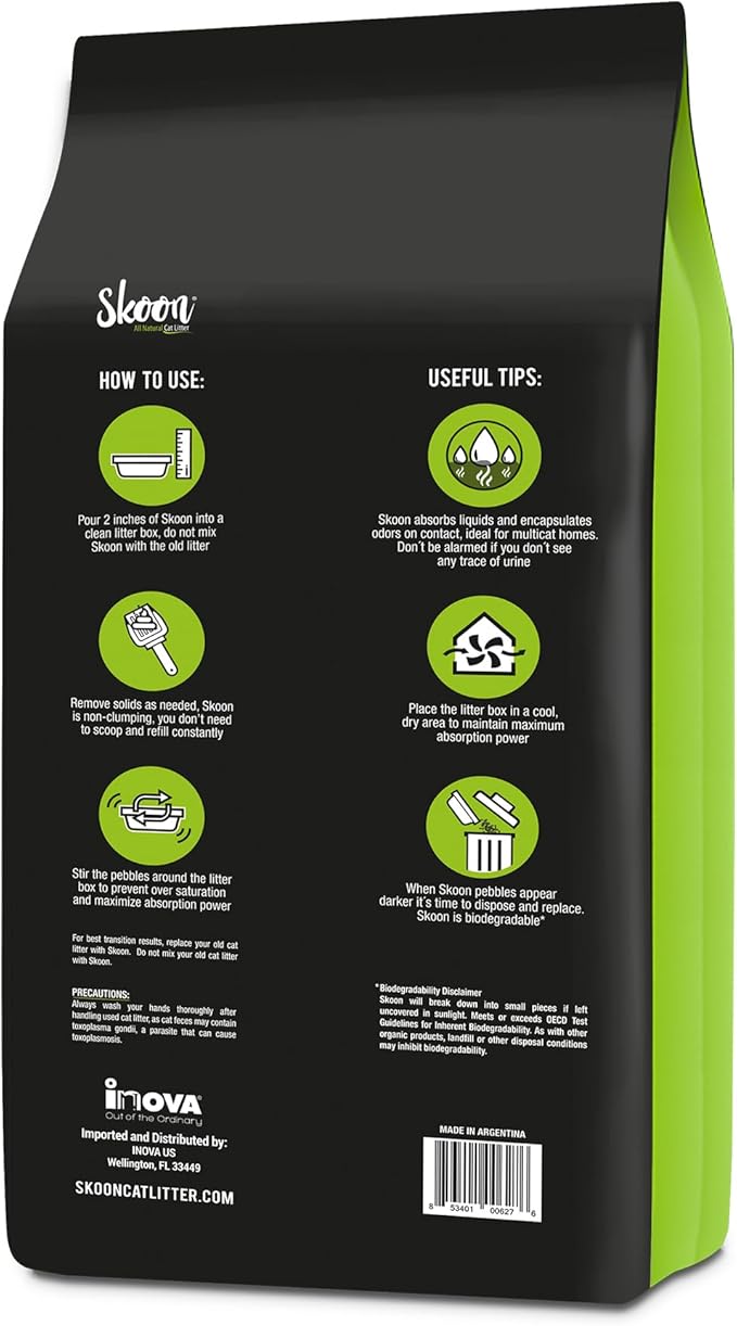 Skoon All Natural Cat Litter (2 Bags) - Original - Lightweight, Low Tracking, Non-Clumping Diatom Pebbles Absorb, Lock, and Seal Waste for Best Odor Control-Mewly Pet