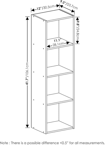 Furinno PASIR Book Shelf, 4-Tier Modern Bookshelf, Open Shelves Bookcase 9" x 12" x 42", for Living Room, Bedroom, Home Office, Pink/White