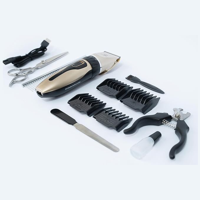 Grooming Kit for Dogs at Home - Rechargeable Low Noise Cat and Dog Shavers & Clippers for Grooming Thick Hair - Cordless Grooming Clippers Includes Pet Hair Clippers, Nail Trimmer, Shears & Bath Brush-Mewly Pet