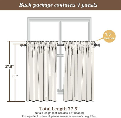 Chyhomenyc Ivory Sheer Curtains Tier 36 inch Length 2 Panels, Light Filtering Airy Rod Pocket Short Curtains Window Treatment for Small Windows/Bathroom/Cafe/Living Room/Farmhouse, 42x36 Inch
