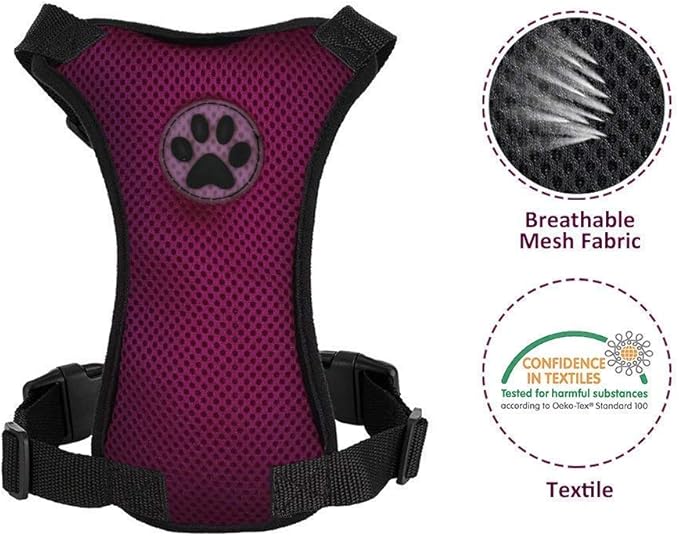 SlowTon Dog Seat Belt Harness for Car, Dog Car Harness Adjustable Mesh Breathable & Dog Seatbelt Safety Tether with Elastic Bungee for Small Medium Large Pets(Burgundy, Single Clip, L)-Mewly Pet