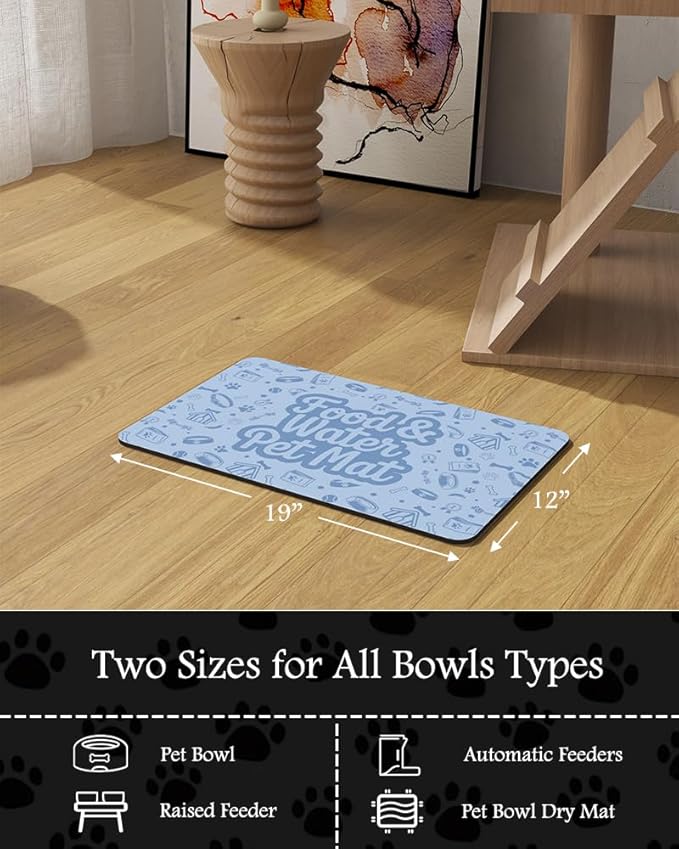 Pet Feeding Mat-Absorbent Dog Mat for Food and Water Bowl-No Stains Quick Dry Water Dispenser Mat-Dog Accessories Pet Supplies-Bowl for Messy Drinkers（Words,12"x19"-Mewly Pet
