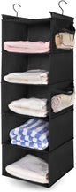 MAX Houser 5-Shelf Hanging Closet Organizer,Space Saver, Cloth Hanging Shelves with 4 Side Pockets,Foldable, Black