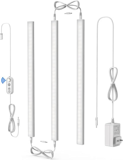 ASOKO Motion Sensor Dimmable Led Under Cabinet Lighting Plug in - 3 Pcs 12 inches Linkable Led Counter Light Bars, Led Closet Light Daylight White 4500K