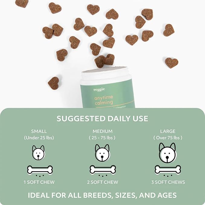 Reggie Anytime Calming Chews for Dogs | Natural Calming Dog Treats to Reduce Hyperactivity, Separation Anxiety, & Stress | Vet-Approved & Ideal for All Ages, Breeds, and Sizes (120 Count)-Mewly Pet