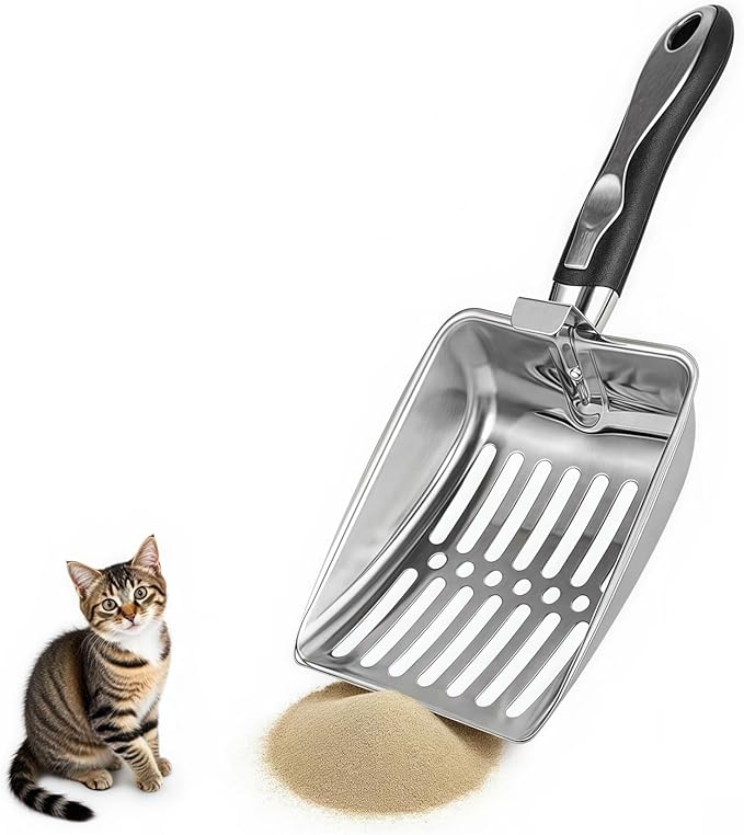 Cat Litter Scoop,Poop Sifting for Litter Box,Aluminum Alloy Sifter,Durable Kitty Metal Scooper with Long Handle Deep Shovel-Mewly Pet