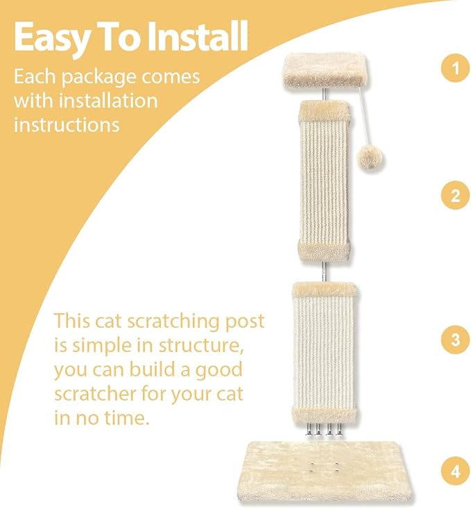 AGYM Cat Scratching Post, 32 Inch Cat Scratching Post for Large Cats, Scratching Posts for Indoor Cats Adults, Cat Scratch Post with Nature Sisal, Beige-Mewly Pet