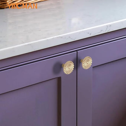 Champagne Bronze Cabinet Knobs 10 Pack Round Sunflower Dresser Drawer Hardware Furniture Cupboard Handles for Bathroom Single Hole Knob Kitchen SH-CB-K10