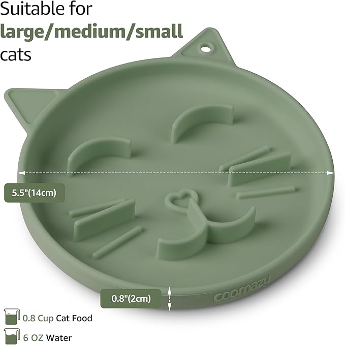 Coomazy Silicone Slow Feeder Dog Cat Bowls, Interactive Puzzle Toy for Pets Dry/Wet Food Training, Keeps Dogs Cats Busy, Prevents Puppy Kitty Overeating (Green, 0.8 Cup)-Mewly Pet