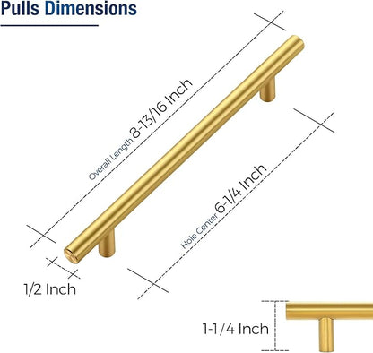 JOY DECOR 45 Pack Cabinet Handles, Gold Cabinet Pulls, 6-1/4 in Hole Center Kitchen Cabinet Handles, Stainless Steel T Bar Handles for Dresser Drawers