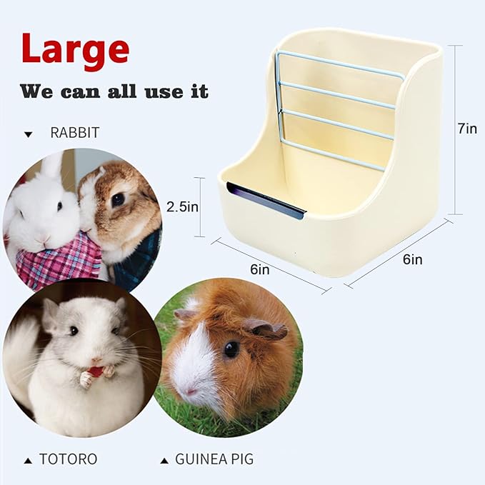 HERCOCCI Rabbit Hay Food Bin Feeder and Bunny Water Bottle Set, Hay Food Feeder Bowls Manger Rack with 500ml Hanging Water Dispenser Prevent Knock Over for Rabbit Guinea Pig Chinchilla (Large, White)-Mewly Pet