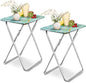 Garden 4 you Folding TV Tray Table,TV Dinner Table with Sturdy MDF Top,Eating Trays for Living Room with No Assembly Required, 2PCS (Sea Blue)