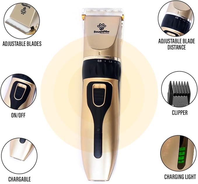 Grooming Kit for Dogs at Home - Rechargeable Low Noise Cat and Dog Shavers & Clippers for Grooming Thick Hair - Cordless Grooming Clippers Includes Pet Hair Clippers, Nail Trimmer, Shears & Bath Brush-Mewly Pet