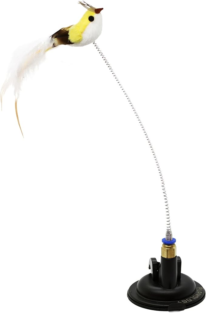 Playology Cat Toy Suction Cup Spring Bird | Interactive Toy with Lifelike Feather Bird | Secure Suction Cup with Unpredictable Movement | Perfect for Active Indoor Cats-Mewly Pet
