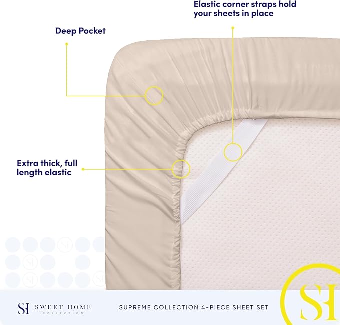 Twin Sheets - Breathable Luxury Sheets with Full Elastic & Secure Corner Straps Built In - 1800 Supreme Collection Extra Soft Deep Pocket Bedding Set, Sheet Set, Twin, Beige