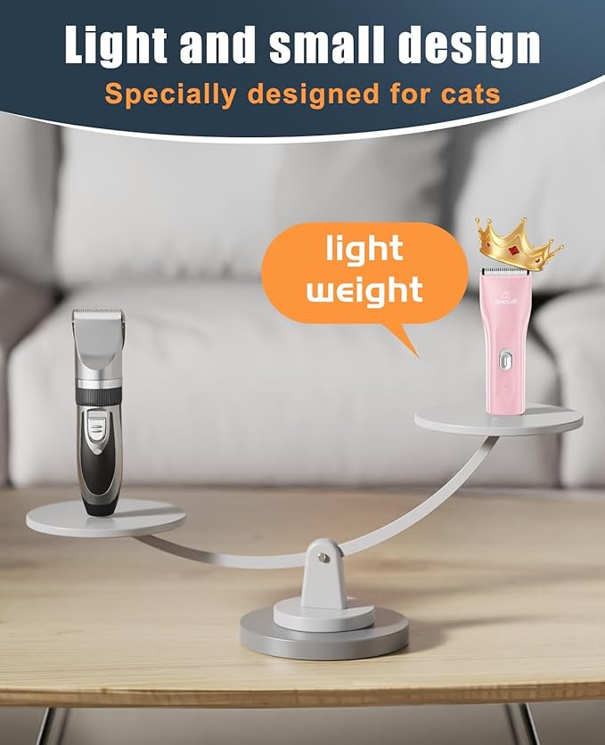 oneisall Pet Clipper for Cat Matted Hair, Pet Shaver for Cats Quiet Pet Clippers Waterproof Cordless Cat Clippers for Matted Hair Long Hair with Storage Bag (Pink)-Mewly Pet