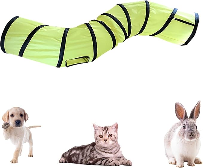 iCAGY Cat Tunnel for Indoor Cats Interactive, Rabbit Tunnel Toys, Pet Toys Play Tunnels for Cats Kittens Rabbits Puppies Crinkle Pop Up Yellow 47" Shape S-Mewly Pet