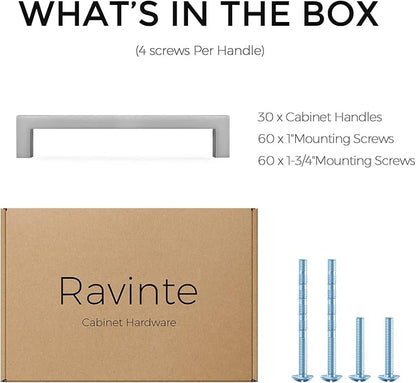 Ravinte 30 Pack Solid 5 Inch Center to Center Slim Square Bar Drawer Handles Cabinet Hardware - Brushed Nickel Kitchen Pulls