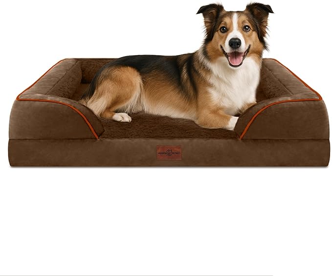 Comfort Expression Large Dog Beds Waterproof Orthopedic Foam Dog Sofa Beds Comfy Pet Bed with Washable Removable Cover & Non-Slip Bottom(Large,Chocolate Brown)-Mewly Pet