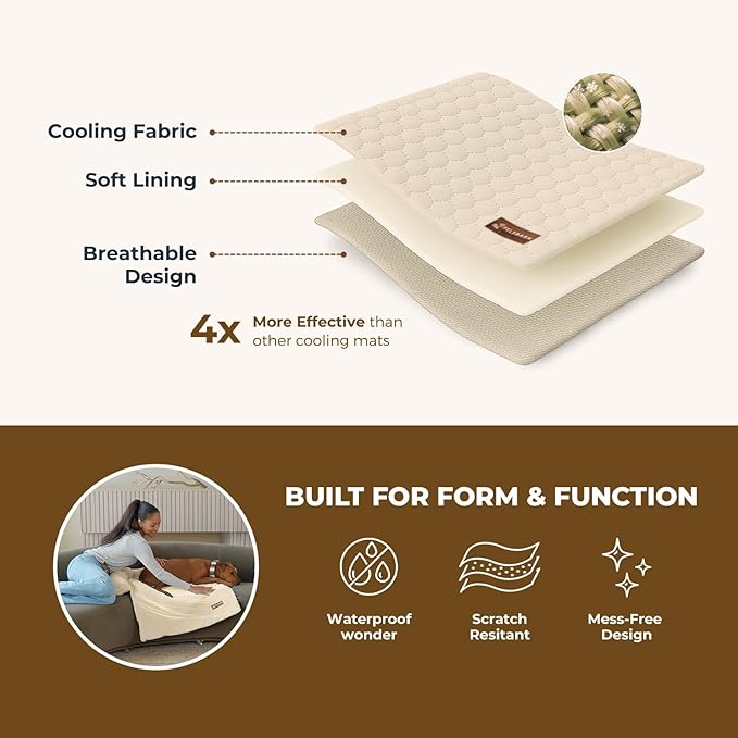 Dog Cooling Mat- Ice Silk Summer Comfort, Self Cooling, Non-Slip Dog Pad, Durable & Washable, Mat for Large Dogs 65x95 cm, Support Shelter Dogs with Every Purchase (Beige)-Mewly Pet