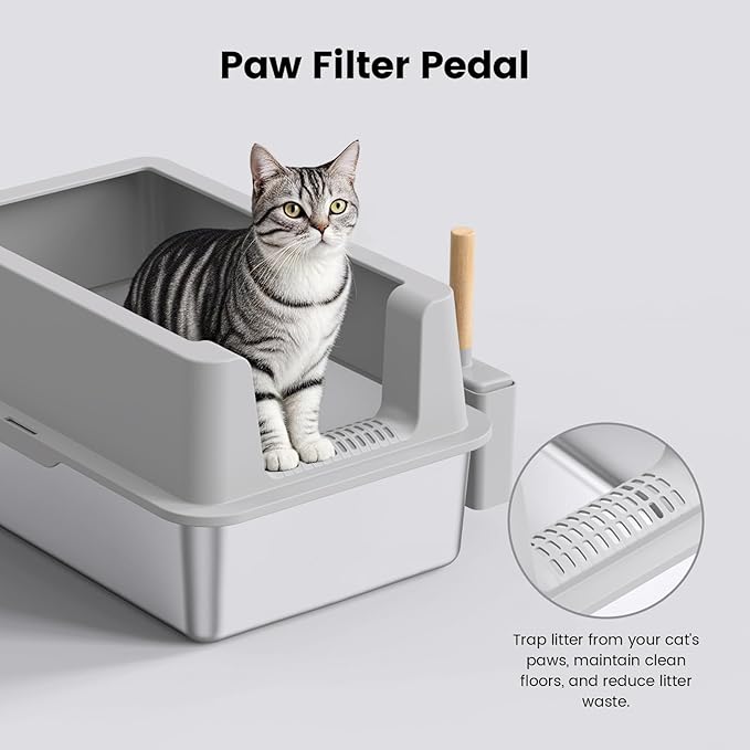 2 Pack Stainless Steel Cat Litter Box - Enclosed XL Metal Kitty Litter Box with Lid for Big Cats, High Sided, Anti-Leakage, Easy Cleaning, Non-Sticky, Included Cat Litter Spoon-Mewly Pet