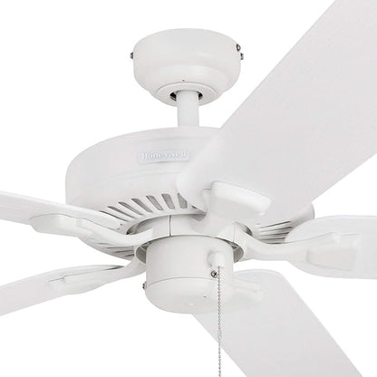 Honeywell Ceiling Fans Belmar 52 Inch Ceiling Fan Without Light, Outdoor Ceiling Fan with Pull Chain, Tri-Mount Traditional 5 Blade Design, ETL Wet Rated, White (50198-01)
