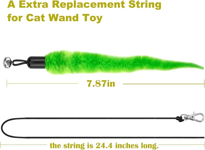 10PCS Cat Worm Toy for Cats, Cat Wand Toy Accessories, Cat Feather Toy Attachments Replacements, and 1PC Black String for Cat Fishing Pole Toy, Assorted Worm Cat Toy Teaser for Indoor Cats Kitten-Mewly Pet