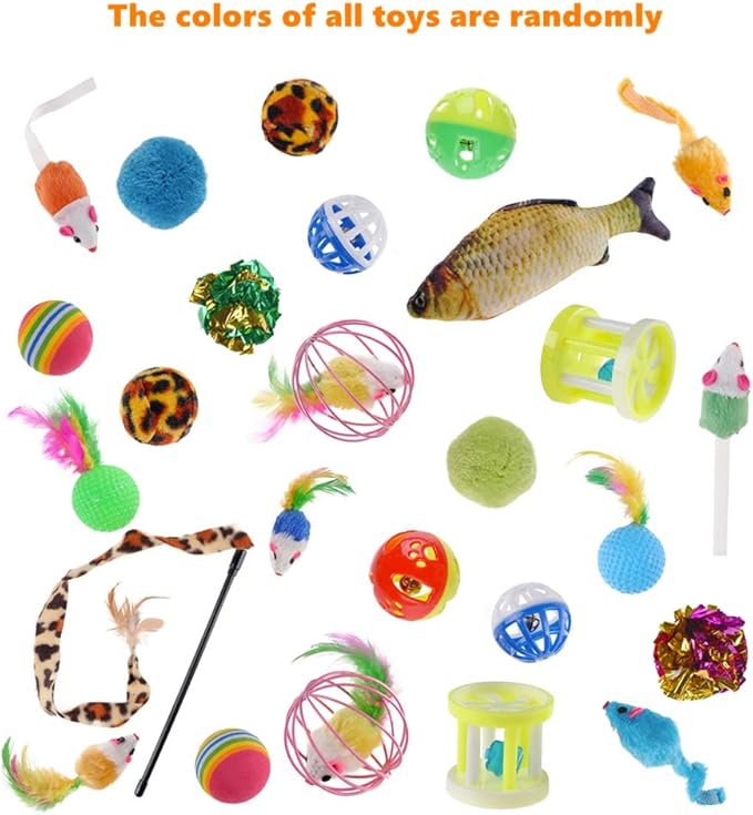 QBSM Cat Christmas Plaid Pet Paw Stockings with 26 Pcs Cat Toys for Cats and Kitten-Mewly Pet