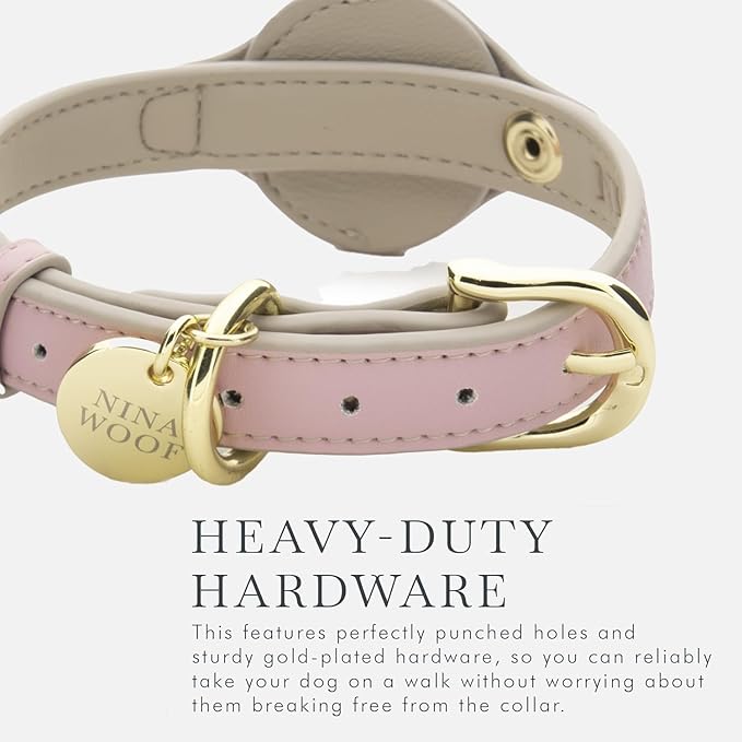 Cupertino Dog Collars, Harnesses & Leashes Made from Vegan Leather with Dog Tracker Device Holder Adjustable Dog Collar (Medium, Pink)-Mewly Pet