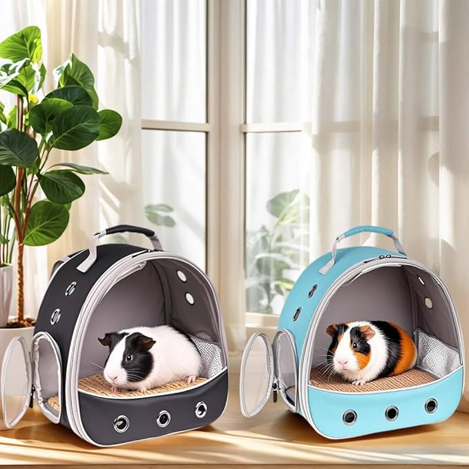 Small Animal Travel Carrier Backpack to Carry and Transport Guinea Pig Birds Bearded Dragon, Clear Front Window, Portable Bag to Transport Hamster Hedgehog-Mewly Pet