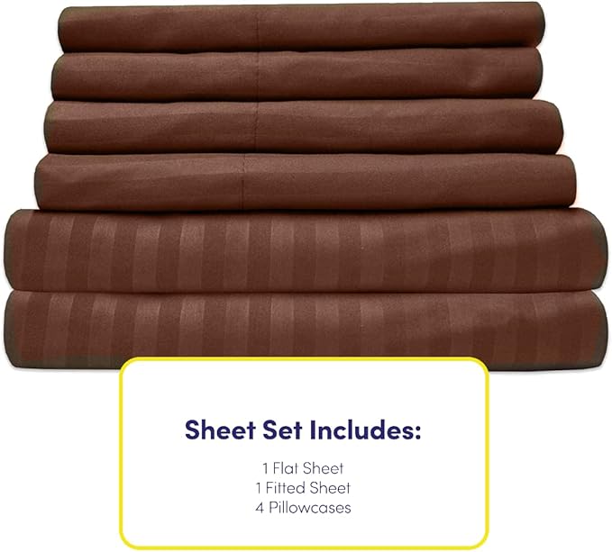 Full Size Bed Sheets - 6 Piece 1500 Supreme Collection Fine Brushed Microfiber Deep Pocket Full Sheet Set Bedding - 2 Extra Pillow Cases, Great Value, Full, Dobby Coffee