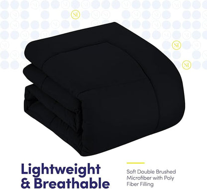 Sweet Home Collection 5 Piece Comforter Set Bag Solid Color All Season Soft Down Alternative Blanket & Luxurious Microfiber Bed Sheets, Black, Twin XL