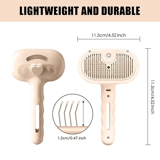 3-in-1 Pet Steam Brush, Grooming Comb with Water Tank for Cats and Dogs, Long and Short Hair (Pink)-Mewly Pet