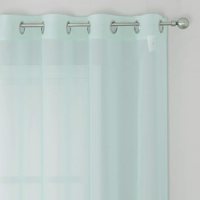 KEQIAOSUOCAI Aqua Sheer Curtain Panels 72 inches Long - Top Grade Grommet Solid Texture Soft Voile Window Drapes for Bedroom Living Room(38 Wide x 72-inch Length,2 Panels,Seafoam Green)