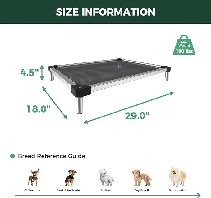 FXW TitanNest Chew-Proof Elevated Dog Bed, Raised Cot for Indoor/Outdoor/Camping Use, Durable & Waterproof Cooling Pet Bed for Extra-Small Dogs, 29.0" L x 18.0" W x 4.5" H, Black-Mewly Pet