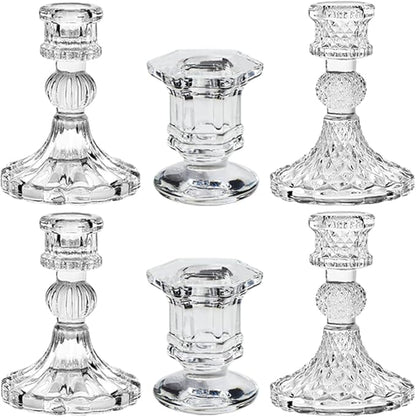 Glass Candlestick Holders Set of 6, Taper Candle Holder for Wedding Festival Christmas Party Valentine's Decor, Table Centerpieces