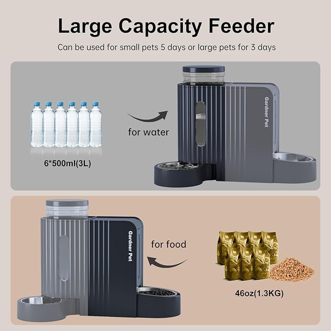 Gardner Pet Automatic Gravity Cat Food Feeder and Water Dispenser Stainless Steel Two-in-One Set Large Capacity Dispenser for Pets Dogs, Puppies, Kittens-Mewly Pet