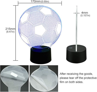 AZIMOM 3D Illusion Lamp Soccer Decor Night Light 7 Colors Changing Led Night Light for Kids Smart Touch Optical Illusion Bedside Lamps Bedroom Home Decoration Boys & Girls Women Birthday Gifts