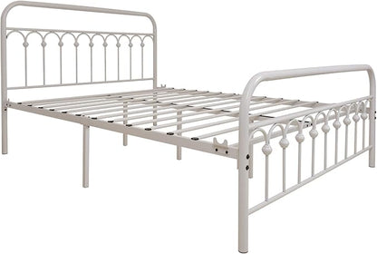 YALAXON Vintage Sturdy Queen Size Metal Bed Frame with Headboard and Footboard Basic Bed Frame No Box Spring Needed (Queen,White)