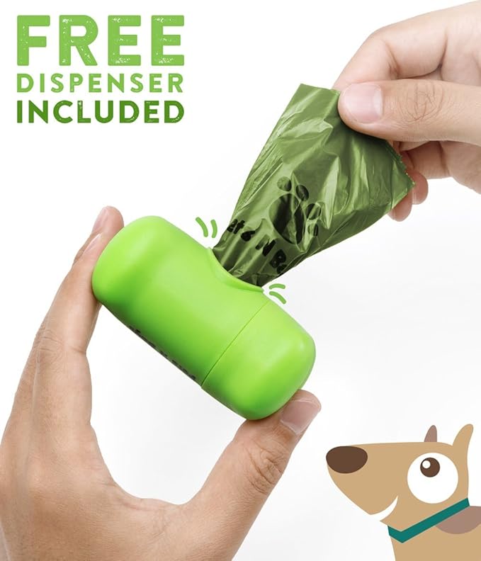 Poop Bags, Environment Friendly Pets N Bags Dog Waste Bags, Biodegradable, Refill Rolls, Includes Dispenser (16 Rolls / 240 Count)-Mewly Pet