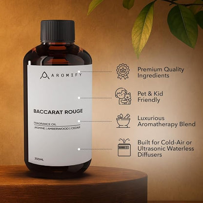 Diffuser Oil Inspired by Baccarat Rouge, 6.7 FL Oz, 200 mL,Luxury Hotel Scent for Home, Bathroom, Spa & Office, Essential Oil Blend for Aromatherapy, Amberwood & Cedar.