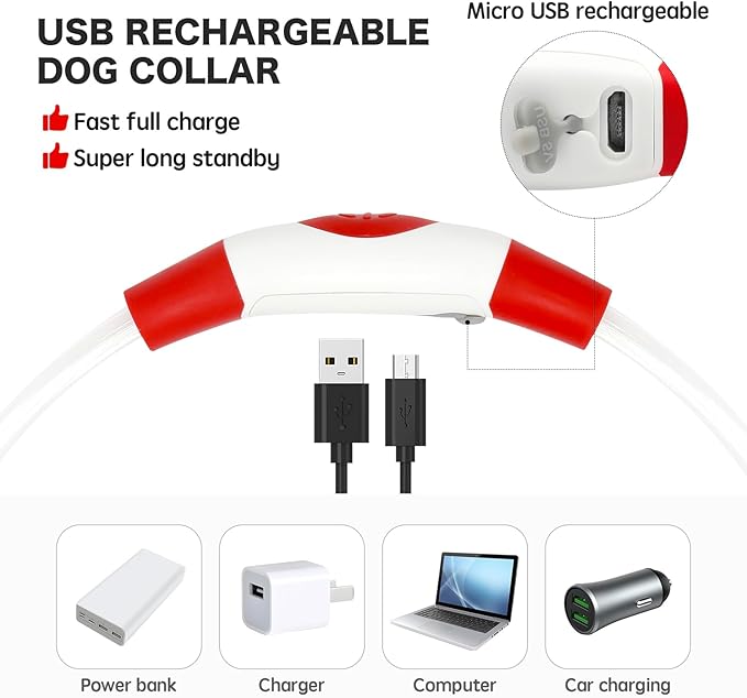 BSEEN Light Up Dog Collar - Rainproof LED Dog Collar Rechargeable - TPU Cuttable Glowing Puppy Collar for Small Dogs& Cats, High Visibility Safety Dog Lights for Night Walking (XS-Red 40cm)-Mewly Pet