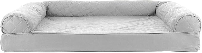 Furhaven Cooling Gel Dog Bed for Large Dogs w/ Removable Bolsters & Washable Cover, For Dogs Up to 95 lbs - Quilted Sofa - Silver Gray, Jumbo/XL-Mewly Pet
