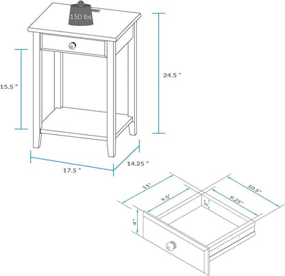Casual Home Owl Night Stand with USB Port Charging Station and Drawer, 17.5" W x 14.25" D x 24.5" H, Natural White