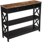 Convenience Concepts Oxford 1 Drawer Console Table with Shelves, Barnwood/Black
