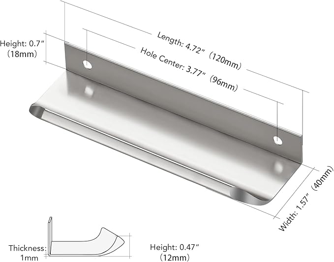 Ravinte Hardware 30 Pack Silver Cabinet Handles, 4.75 Inch (120mm) Finger Edge Pulls, 3.75 Inch Hole Center, Finger Pulls for Cabinets