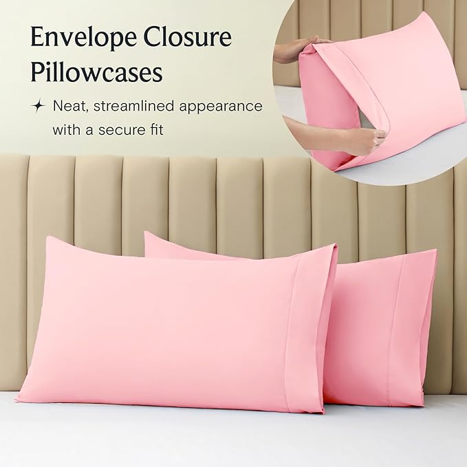 LuxClub 3 PC Sheet Set Bed Sheets Deep Pockets 16" Eco Friendly Wrinkle Free Cooling Machine Washable Hotel Bedding Silky Soft - Baby Pink Twin